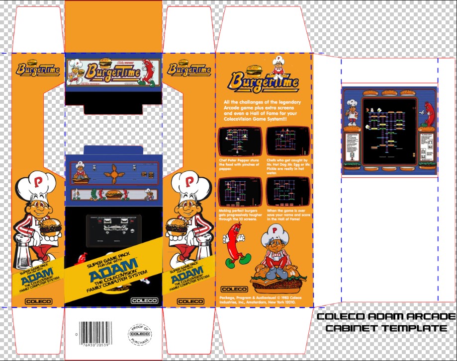 BurgerTime ADAM Arcade Box Template Example